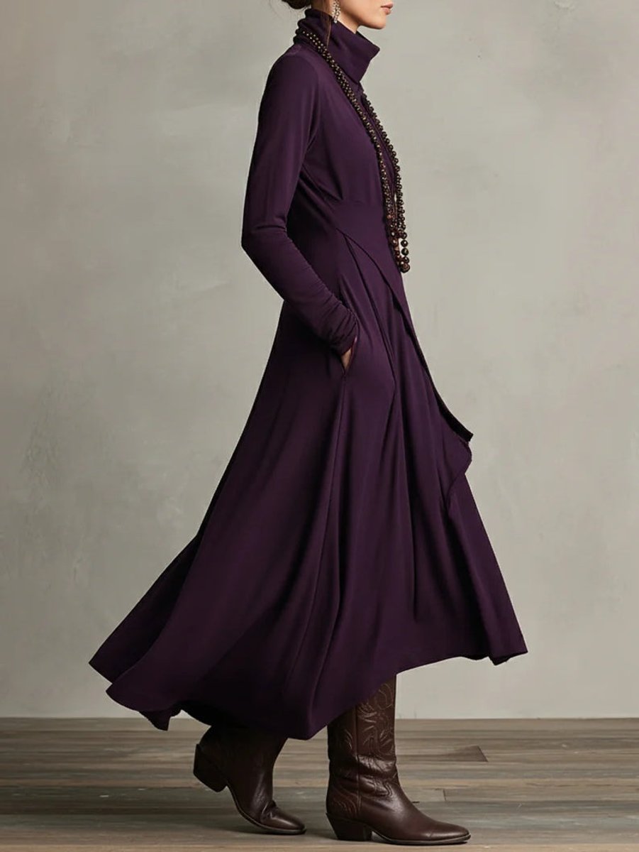 Mila | Dames Maxi Long Sleeve Dress Coltrui Asymmetrische Rok