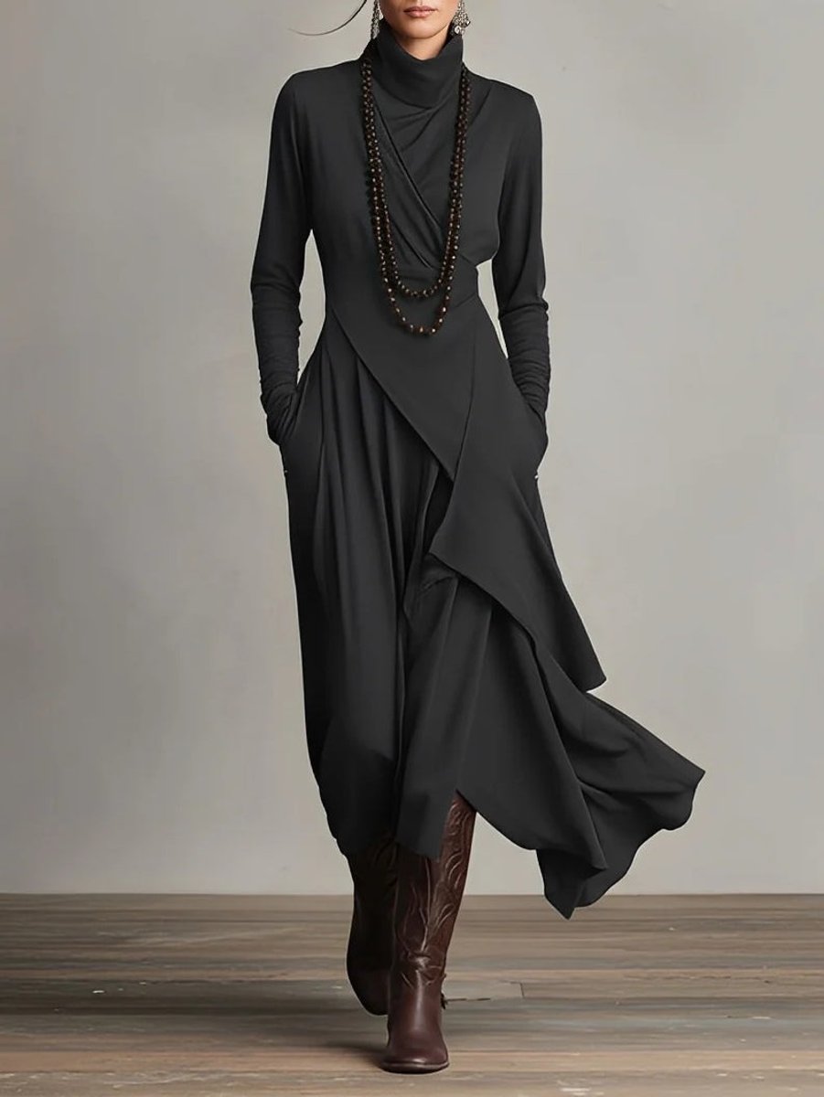 Mila | Dames Maxi Long Sleeve Dress Coltrui Asymmetrische Rok