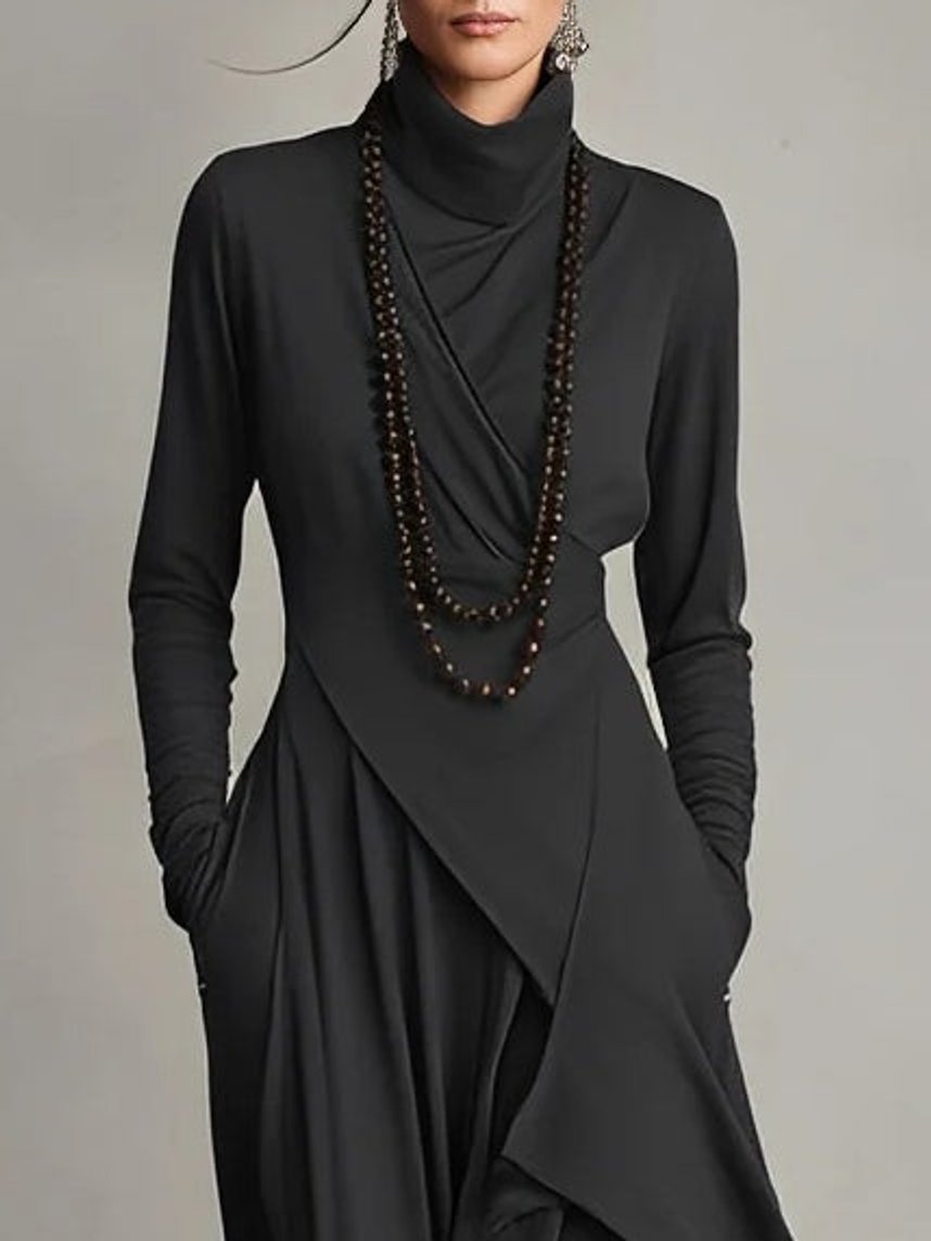 Mila | Dames Maxi Long Sleeve Dress Coltrui Asymmetrische Rok