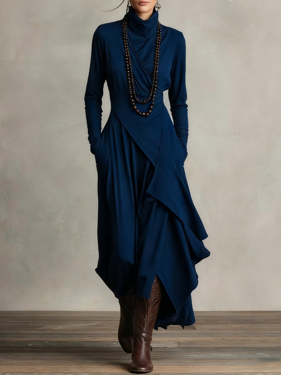 Mila | Dames Maxi Long Sleeve Dress Coltrui Asymmetrische Rok