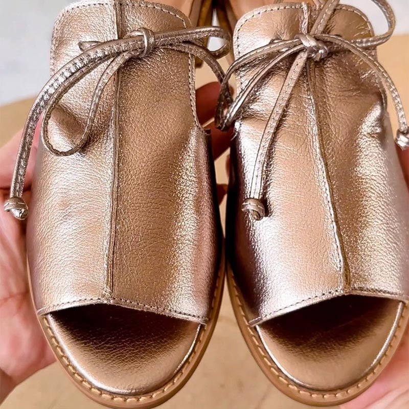 Tessa | Dames Metallic Open Teen Sandalen Strikbandje Plat