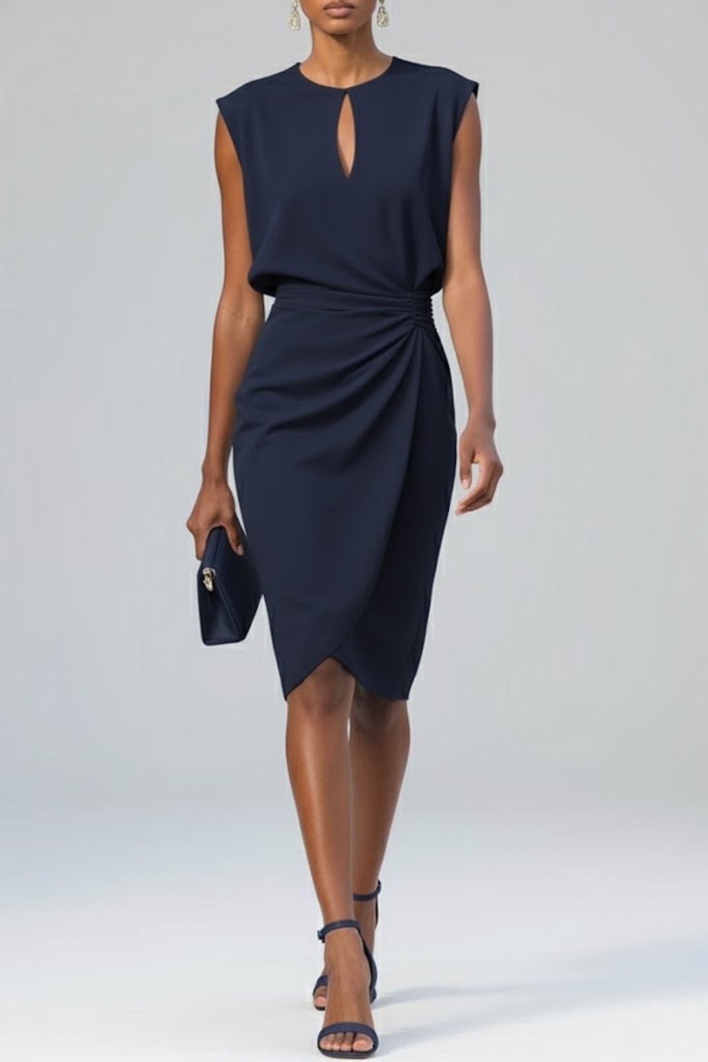 Sophie | Dames Midi-Jurk Sleutelgat Hals Ruches Detail