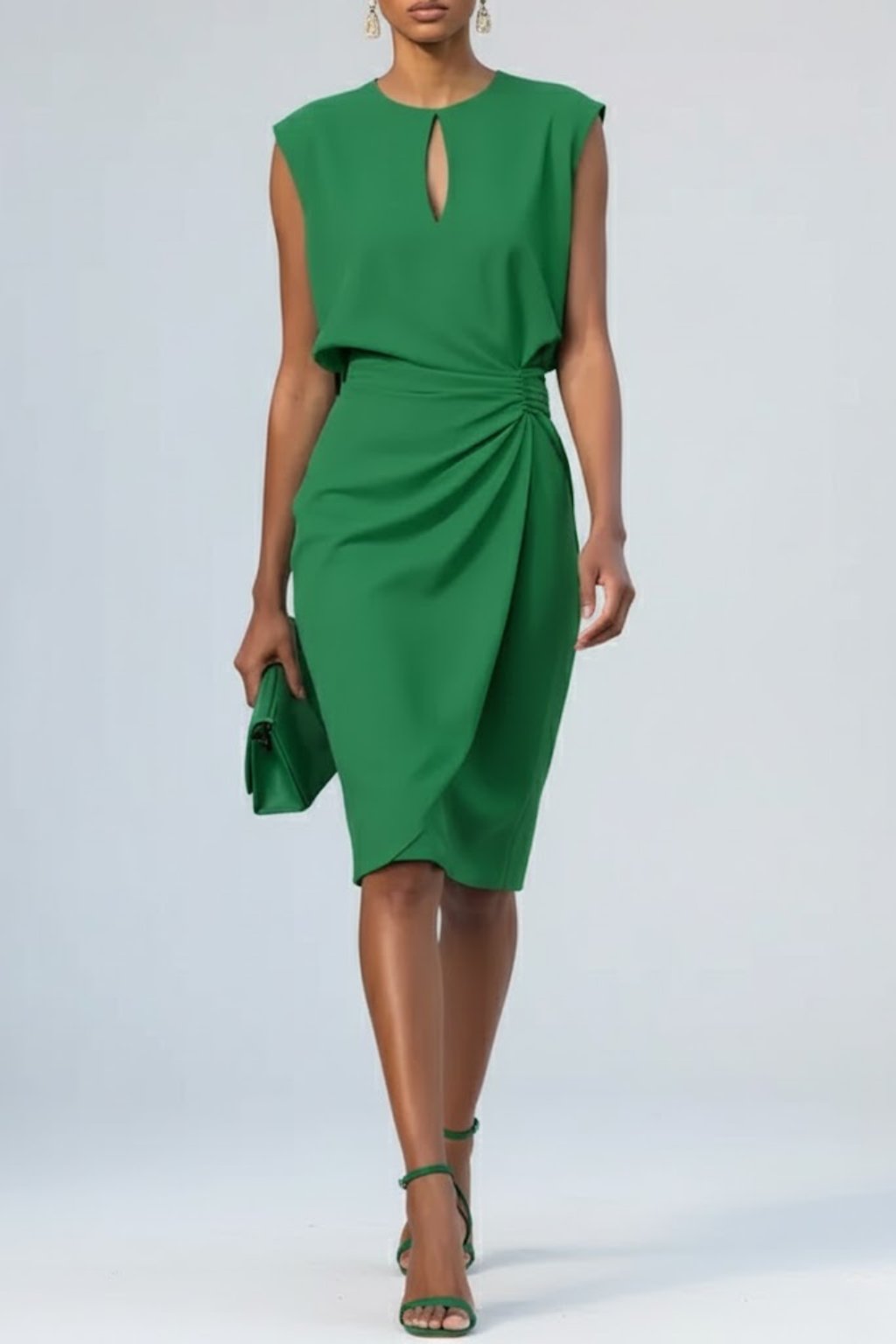Sophie | Dames Midi-Jurk Sleutelgat Hals Ruches Detail