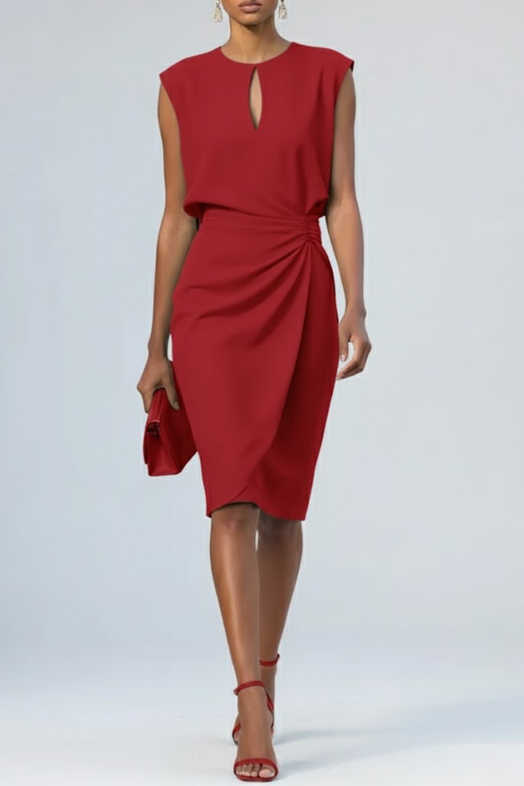 Sophie | Dames Midi-Jurk Sleutelgat Hals Ruches Detail