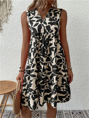 Olivia | Dames Mouwloze A-lijn Zomerjurk Tropische Bladprint V-hals