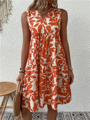 Olivia | Dames Mouwloze A-lijn Zomerjurk Tropische Bladprint V-hals