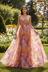 Sanne | Dames Mouwloze Bloemenprint Maxi Cocktail Dress A-Lijn