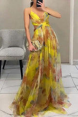 Sanne | Dames Mouwloze Bloemenprint Maxi Cocktail Dress A-Lijn
