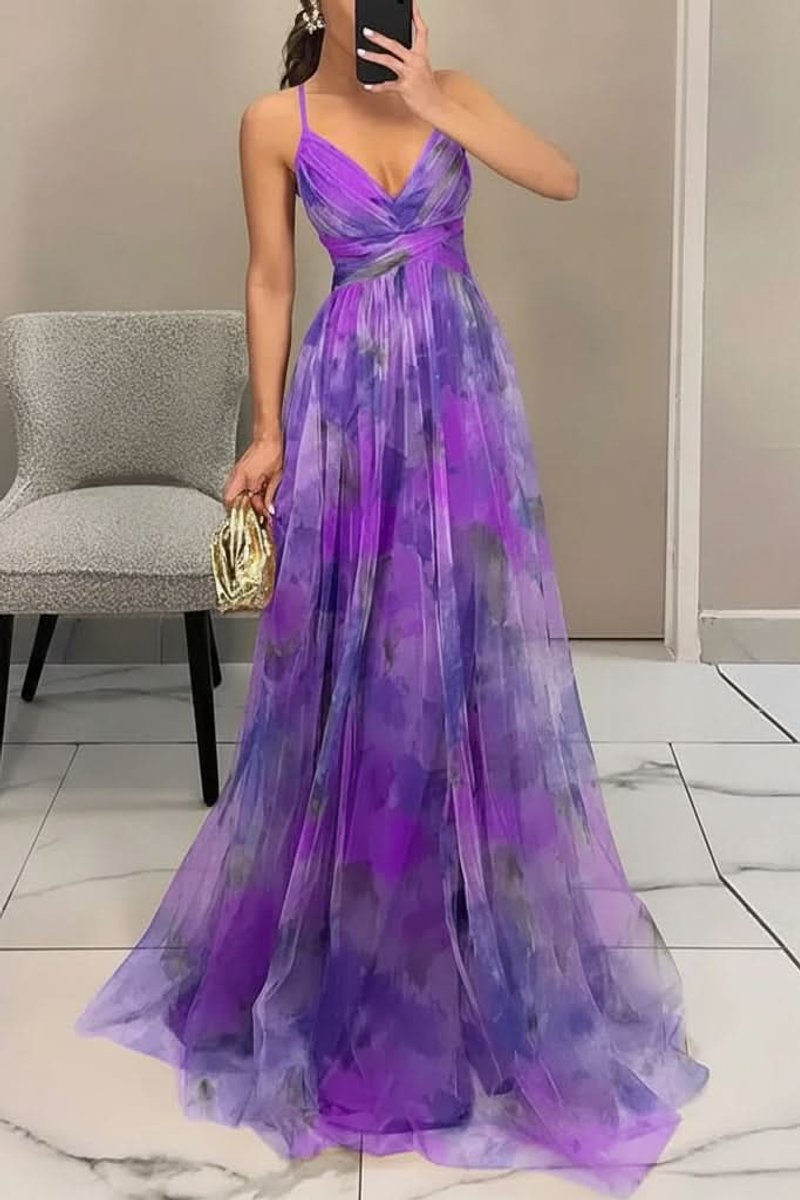 Sanne | Dames Mouwloze Bloemenprint Maxi Cocktail Dress A-Lijn