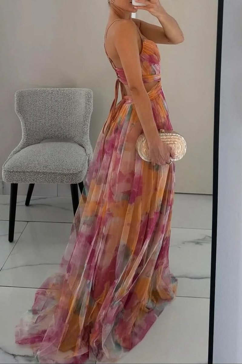 Sanne | Dames Mouwloze Bloemenprint Maxi Cocktail Dress A-Lijn