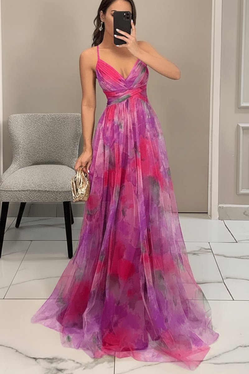 Sanne | Dames Mouwloze Bloemenprint Maxi Cocktail Dress A-Lijn