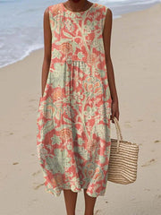 Anna | Dames Mouwloze Bloemenprint Midi Dress Strandkleed
