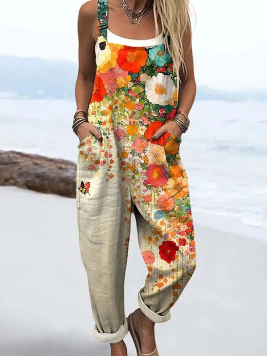 Roos | Dames Mouwloze Bloemenprint Wide Leg Pants Jumpsuit