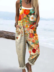 Roos | Dames Mouwloze Bloemenprint Wide Leg Pants Jumpsuit