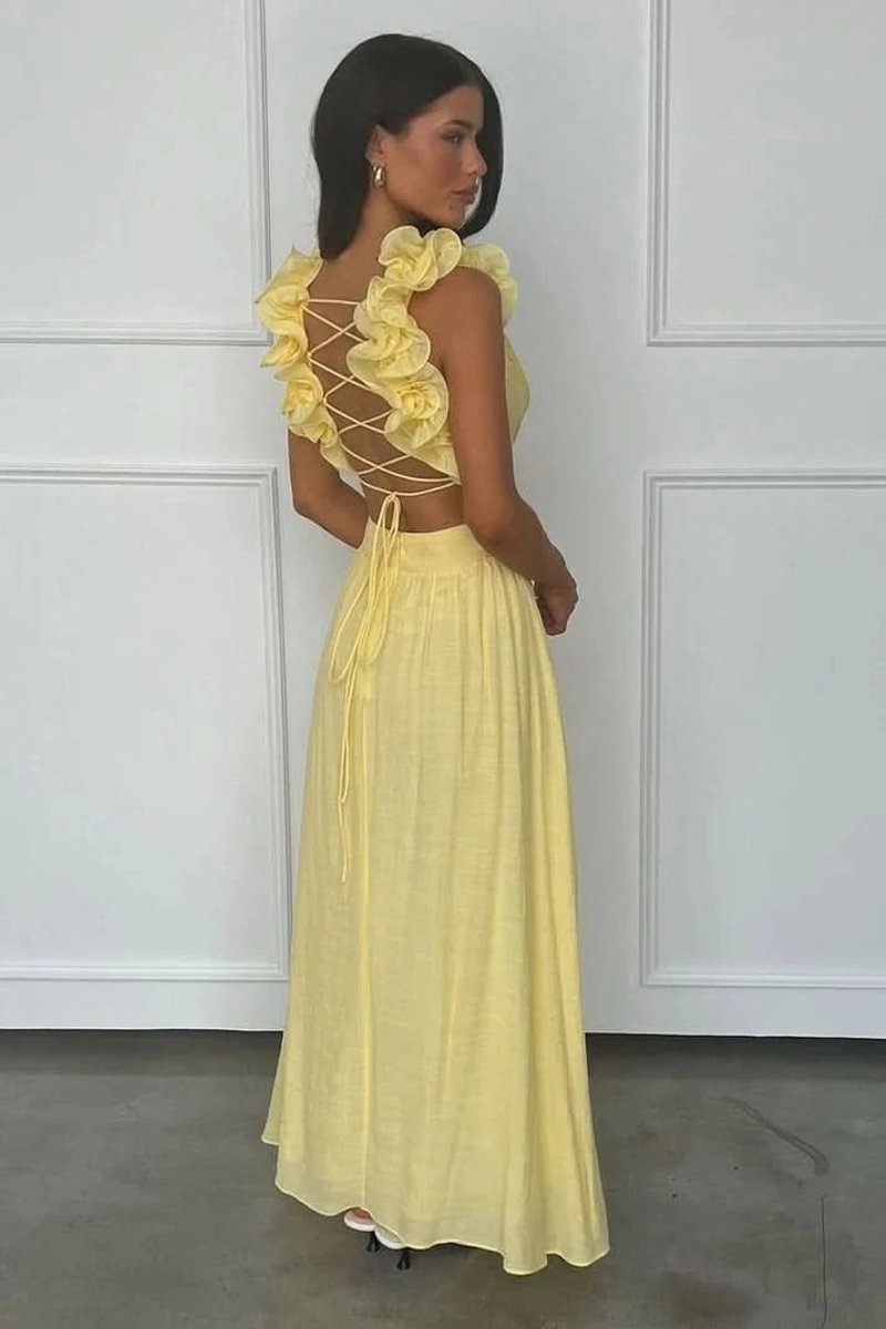 Olivia | Dames Mouwloze Geplooide A-Lijn Avondjurk Bloem Appliqué