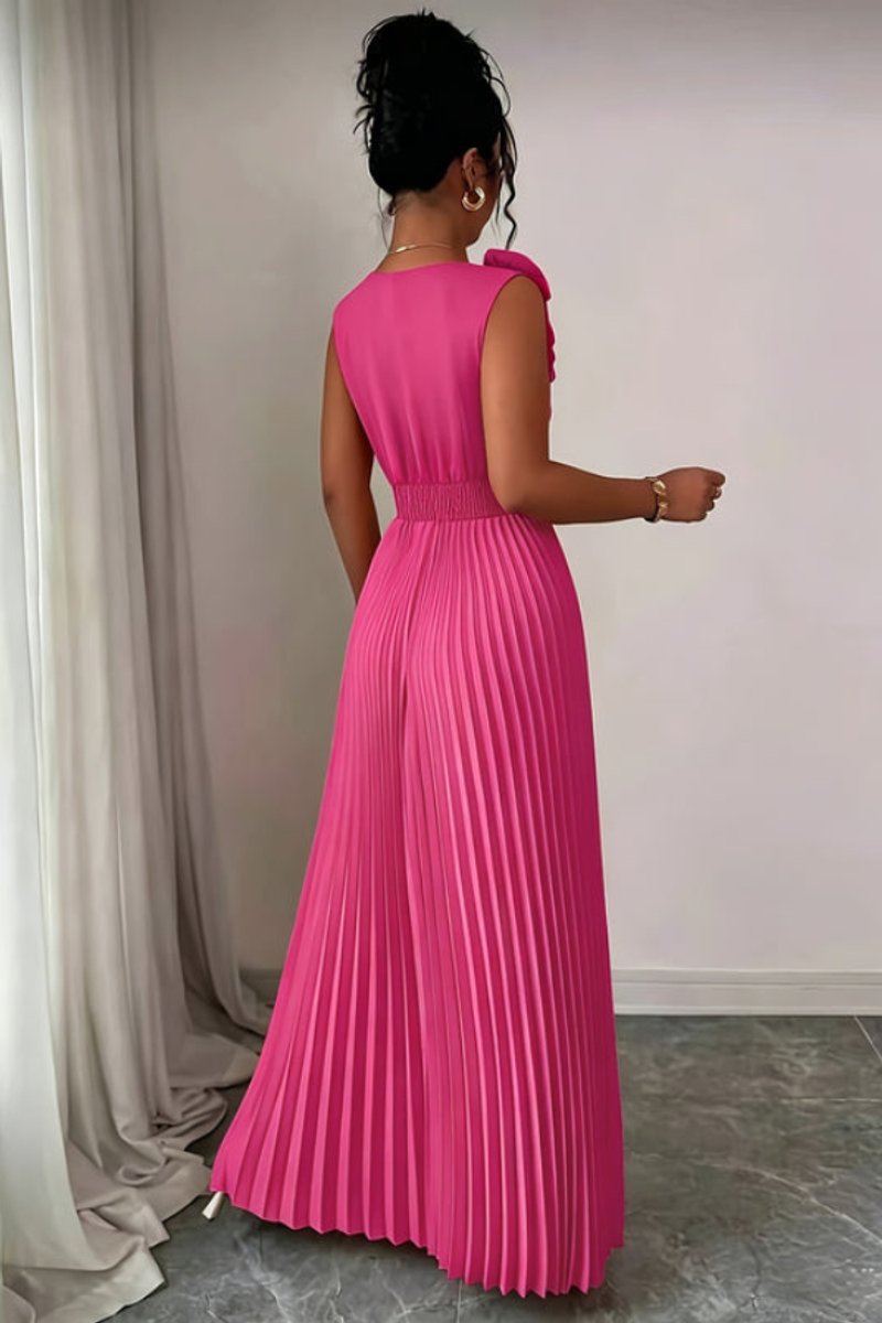 Olivia | Dames Mouwloze Geplooide A-Lijn Avondjurk Bloem Appliqué