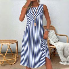 Sophie | Dames Mouwloze Gestreepte Zomerjurk Casual Midi