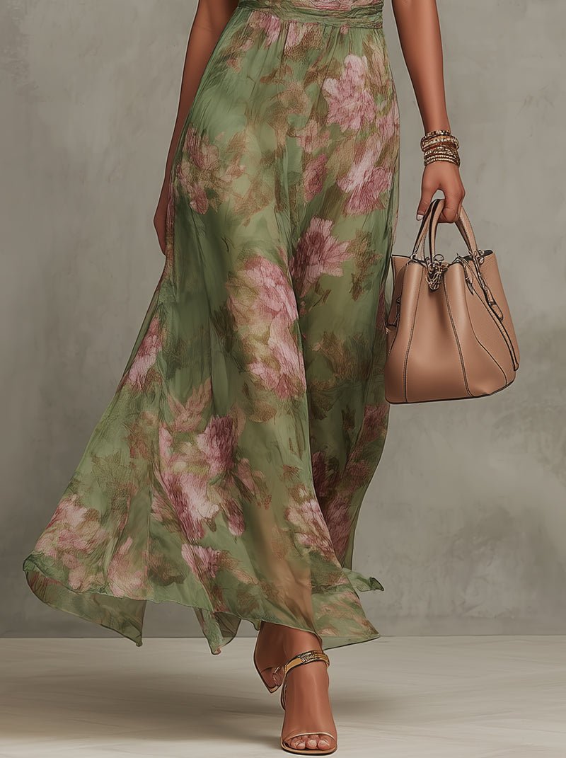 Eva | Dames Mouwloze Halter Maxi Jurk met Bloemenprint