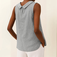 Yara | Dames Mouwloze Linen Blouse met Opstaande Kraag