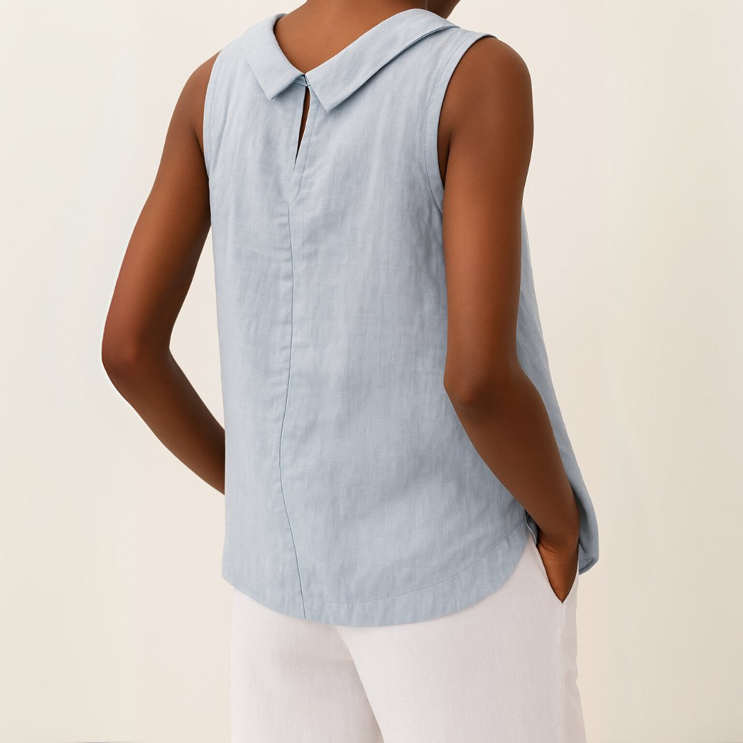 Yara | Dames Mouwloze Linen Blouse met Opstaande Kraag