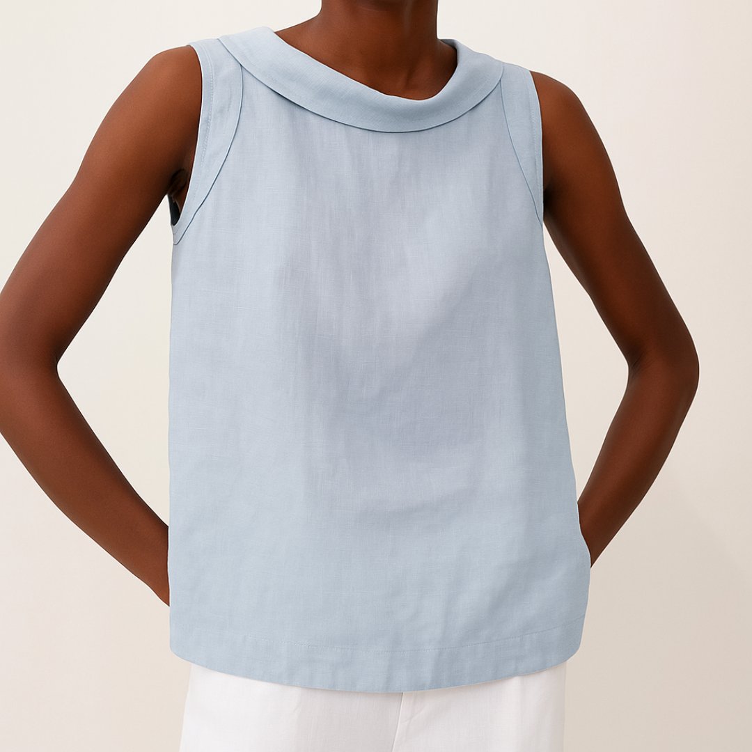 Yara | Dames Mouwloze Linen Blouse met Opstaande Kraag