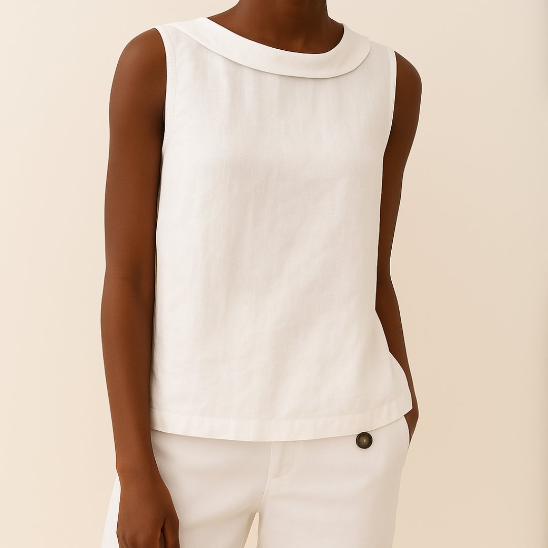 Yara | Dames Mouwloze Linen Blouse met Opstaande Kraag