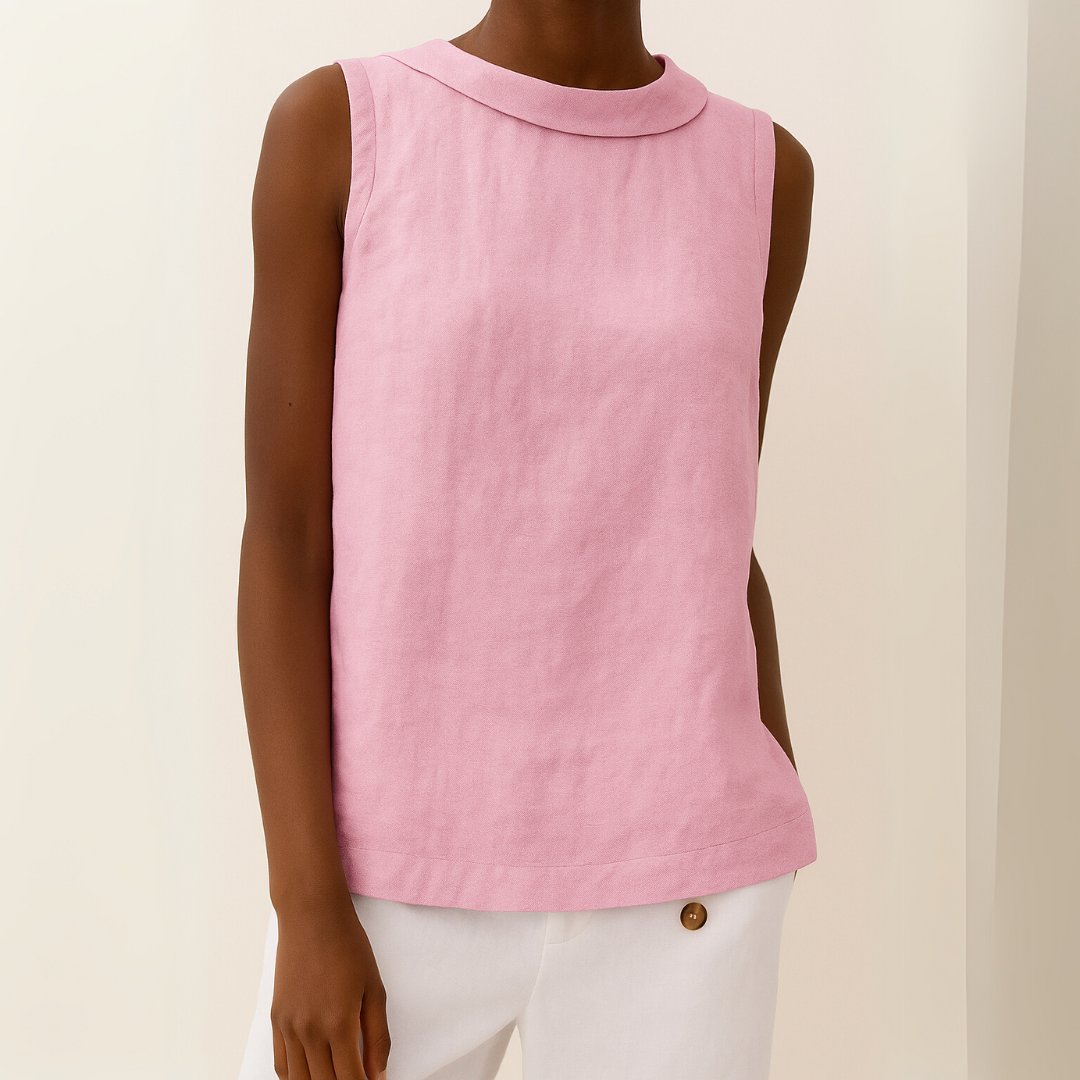 Yara | Dames Mouwloze Linen Blouse met Opstaande Kraag