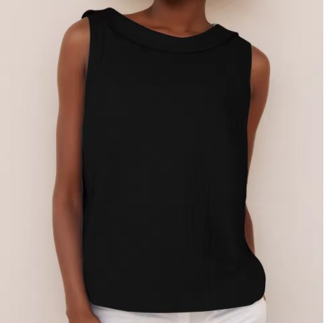 Yara | Dames Mouwloze Linen Blouse met Opstaande Kraag