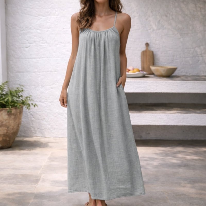 Julia | Dames Mouwloze Linnen Maxi Jurk Spaghettiband Zomerjurk