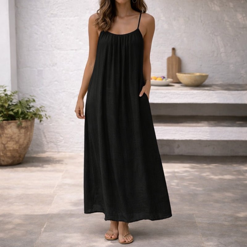 Julia | Dames Mouwloze Linnen Maxi Jurk Spaghettiband Zomerjurk