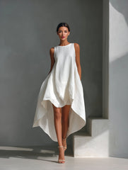 Lisa | Dames Mouwloze Linnen Midi-jurk Asymmetrische Zoom Relaxed Fit
