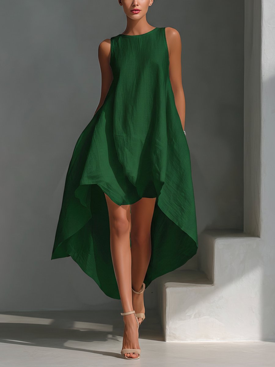 Lisa | Dames Mouwloze Linnen Midi-jurk Asymmetrische Zoom Relaxed Fit