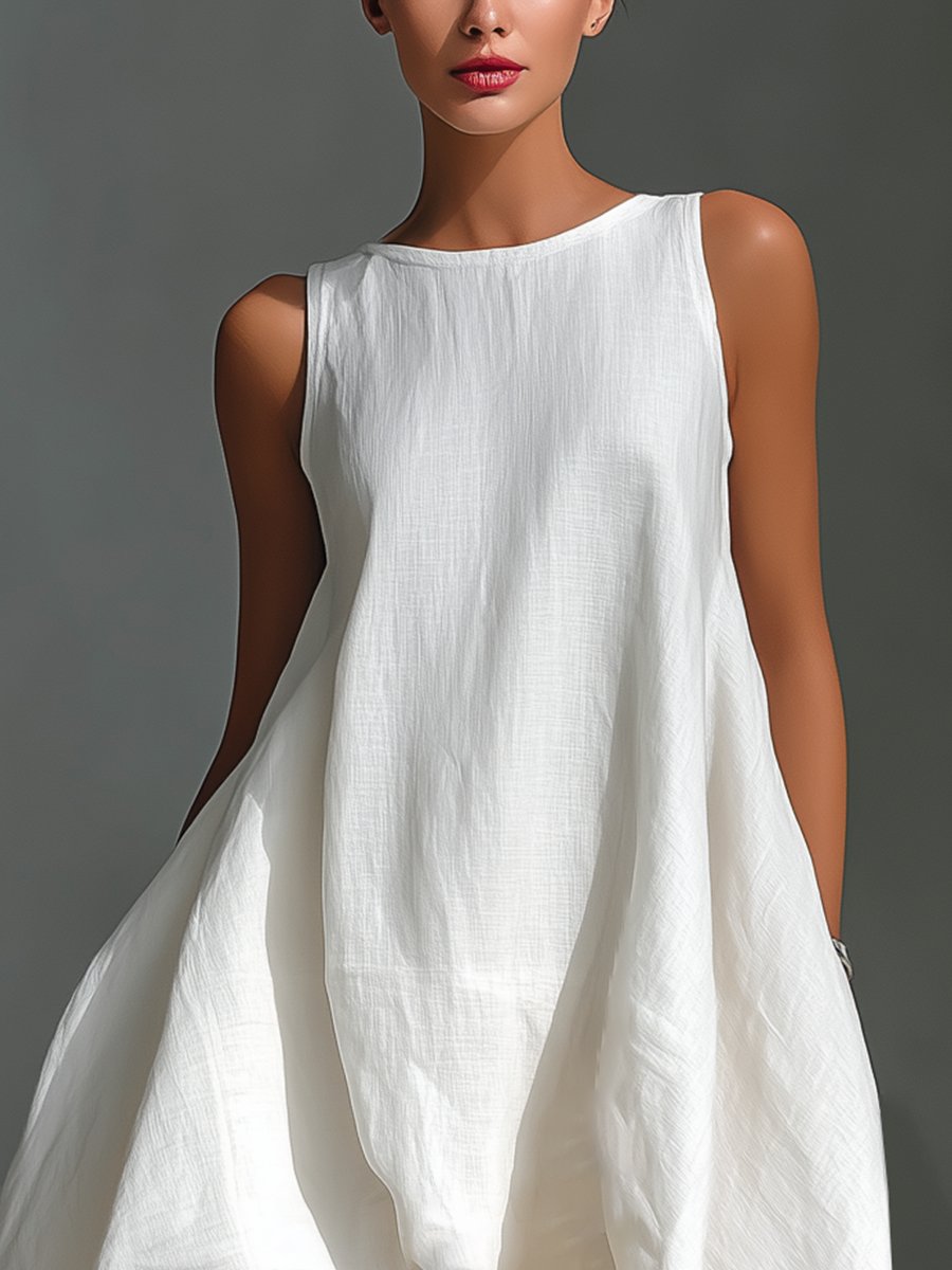 Lisa | Dames Mouwloze Linnen Midi-jurk Asymmetrische Zoom Relaxed Fit