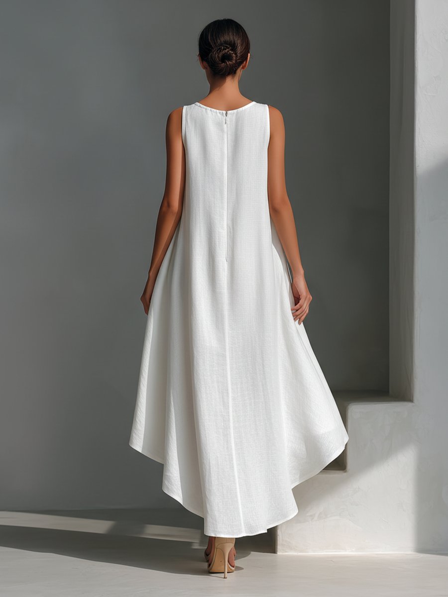 Lisa | Dames Mouwloze Linnen Midi-jurk Asymmetrische Zoom Relaxed Fit