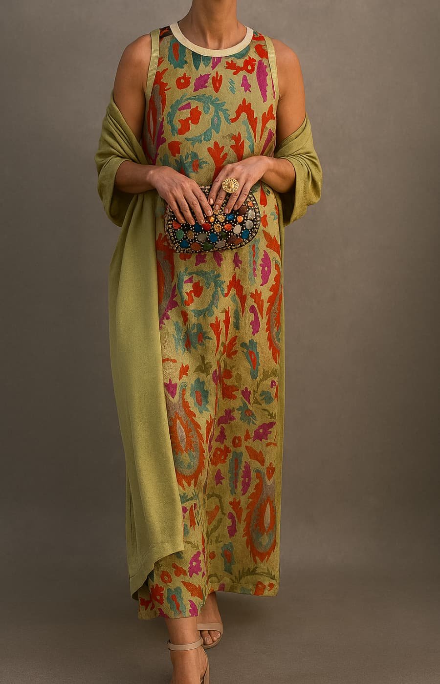 Mila | Dames Mouwloze Maxi Jurk Bloemenprint Bijpassende Sjaal Set
