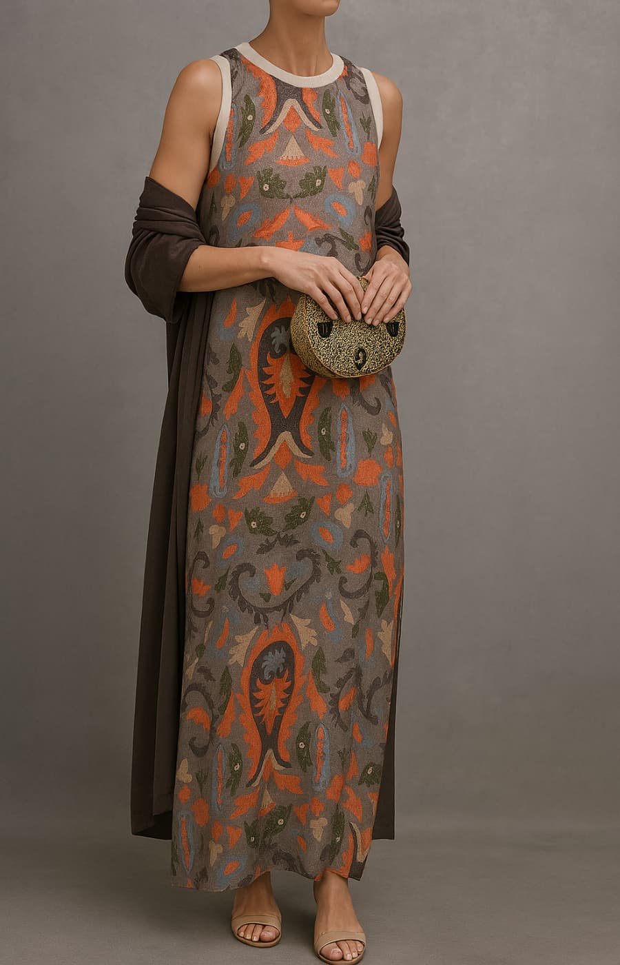 Mila | Dames Mouwloze Maxi Jurk Bloemenprint Bijpassende Sjaal Set