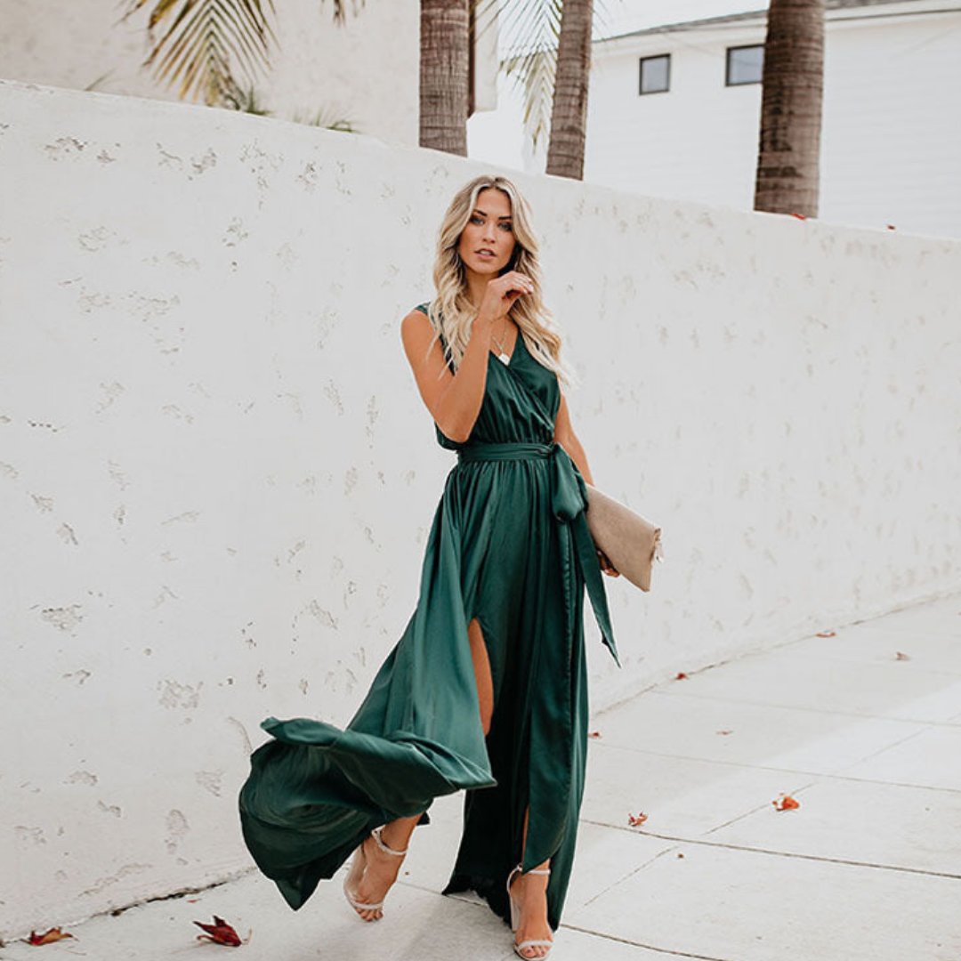 Olivia | Dames Mouwloze Maxi Jurk met Taillelint en Zijsplit