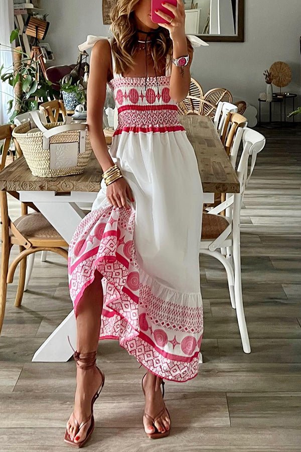 Tessa | Dames Mouwloze Maxi-jurk Vierkante Hals Vetersluiting Bohemian Print