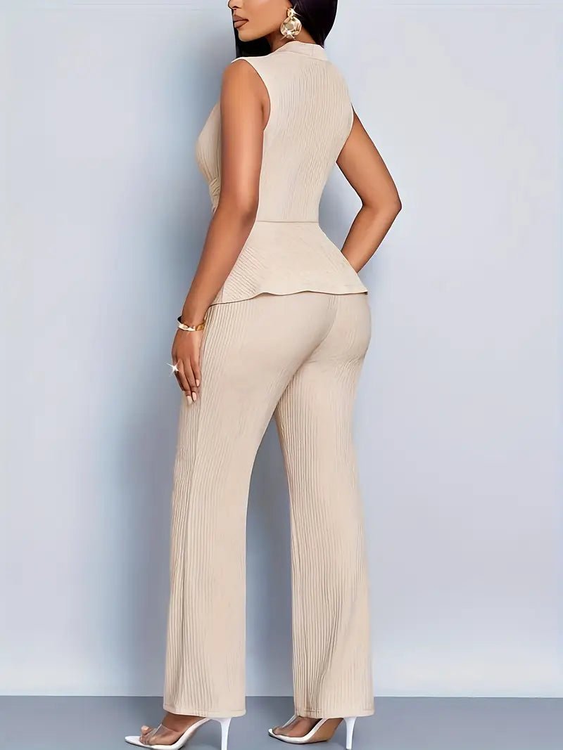 Lotte | Dames Mouwloze Peplum Top Uitlopende Broek Tweedelige Set