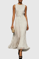 Roos | Dames Mouwloze Polkadot Maxi Evening Gown Ruche Zoom