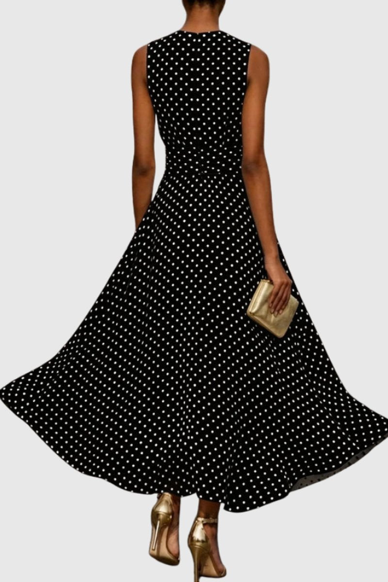 Roos | Dames Mouwloze Polkadot Maxi Evening Gown Ruche Zoom