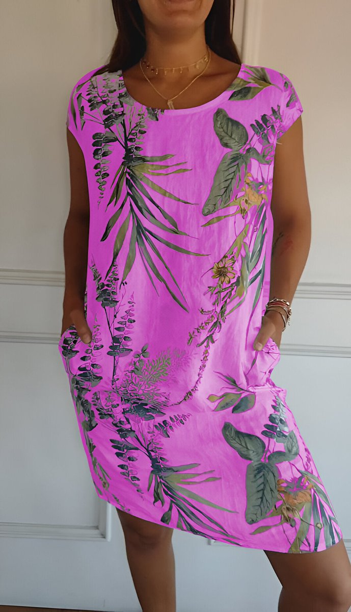 Sara | Dames Mouwloze Shift Jurk met Tropische Bladprint