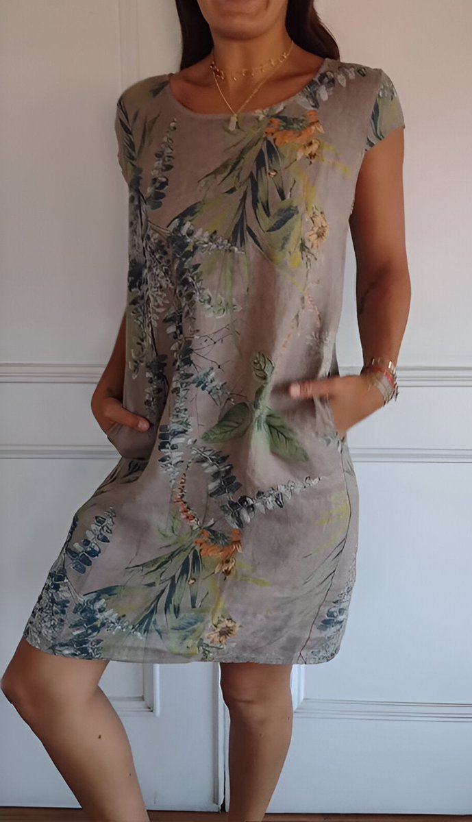 Sara | Dames Mouwloze Shift Jurk met Tropische Bladprint
