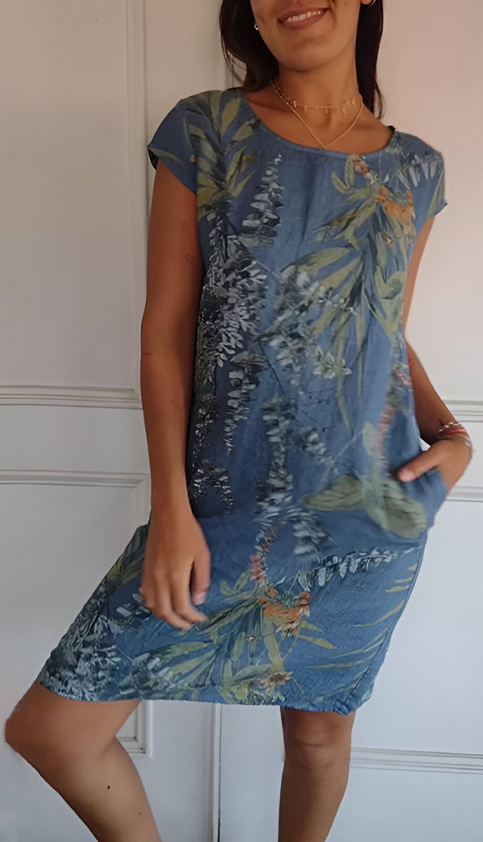 Sara | Dames Mouwloze Shift Jurk met Tropische Bladprint