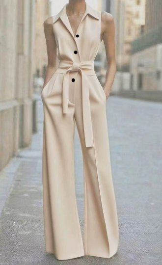 Lisa | Dames Mouwloze Wijdpijp Jumpsuit Strikceintuur