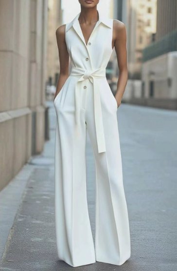 Lisa | Dames Mouwloze Wijdpijp Jumpsuit Strikceintuur