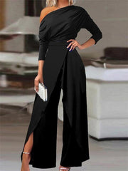 Yara | Dames Off-Shoulder Wijdbeens Jumpsuit met Lange Mouw