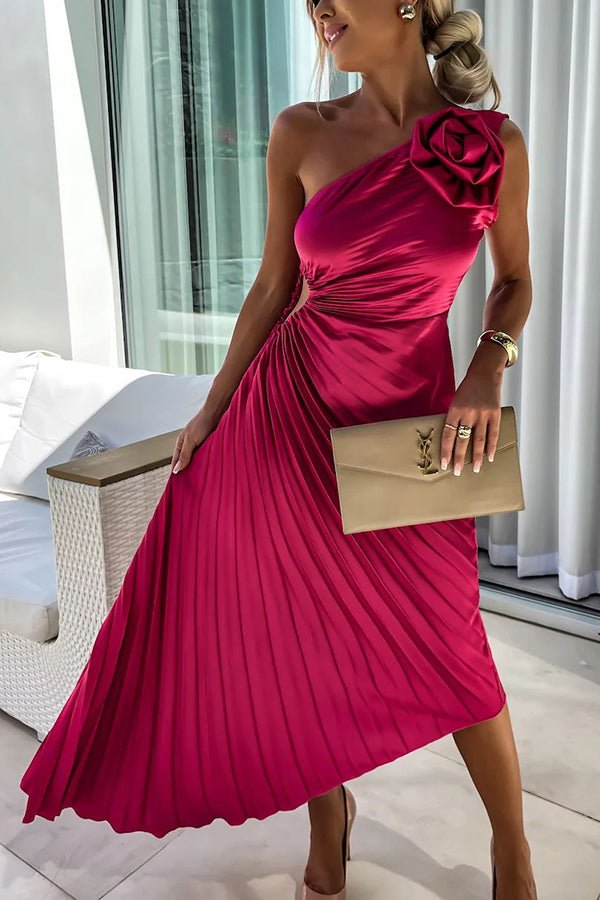 Elin | Dames One-Shoulder Geplisseerde Maxi Jurk