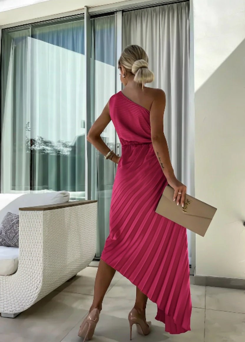 Elin | Dames One-Shoulder Geplisseerde Maxi Jurk