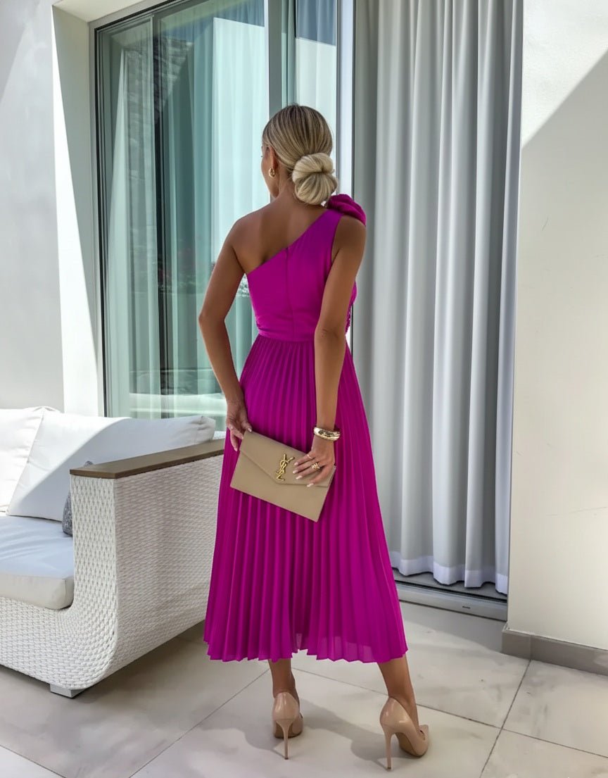 Elin | Dames One-Shoulder Geplisseerde Maxi Jurk